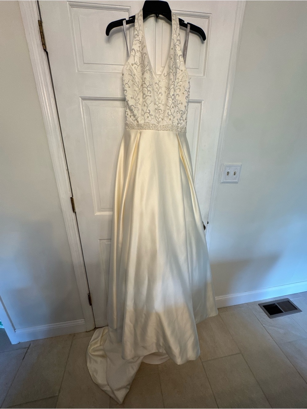 Ivory Halter Dress with Embroidered Bodice - Picture 2 of 6